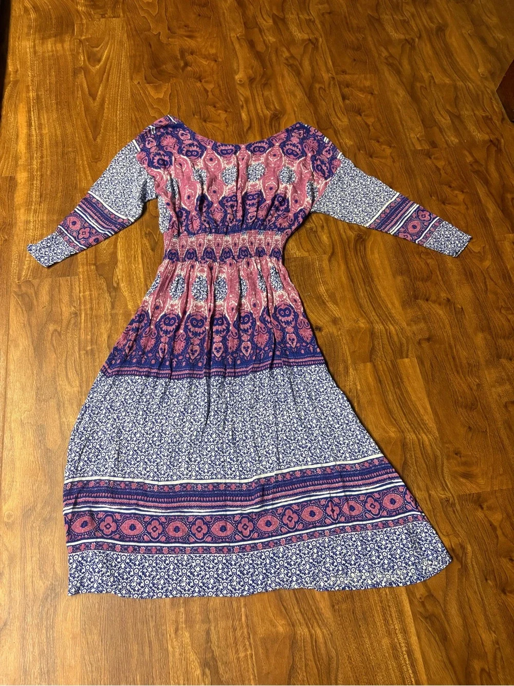 Free People Pink and Blue Printed Surplice Maxi Dress